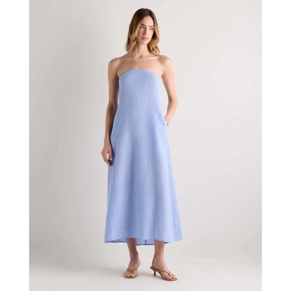 Quince European Linen Strapless Maxi Dress French Blue XS NWT
